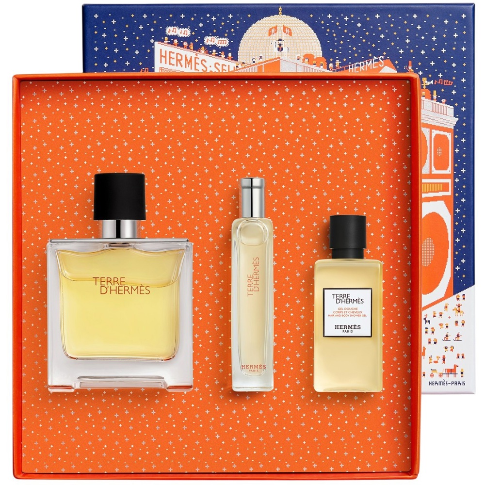Terre d'Hermès Gift Set, Parfum 75ml + Parfum 15ml + Shower Gel 40ml