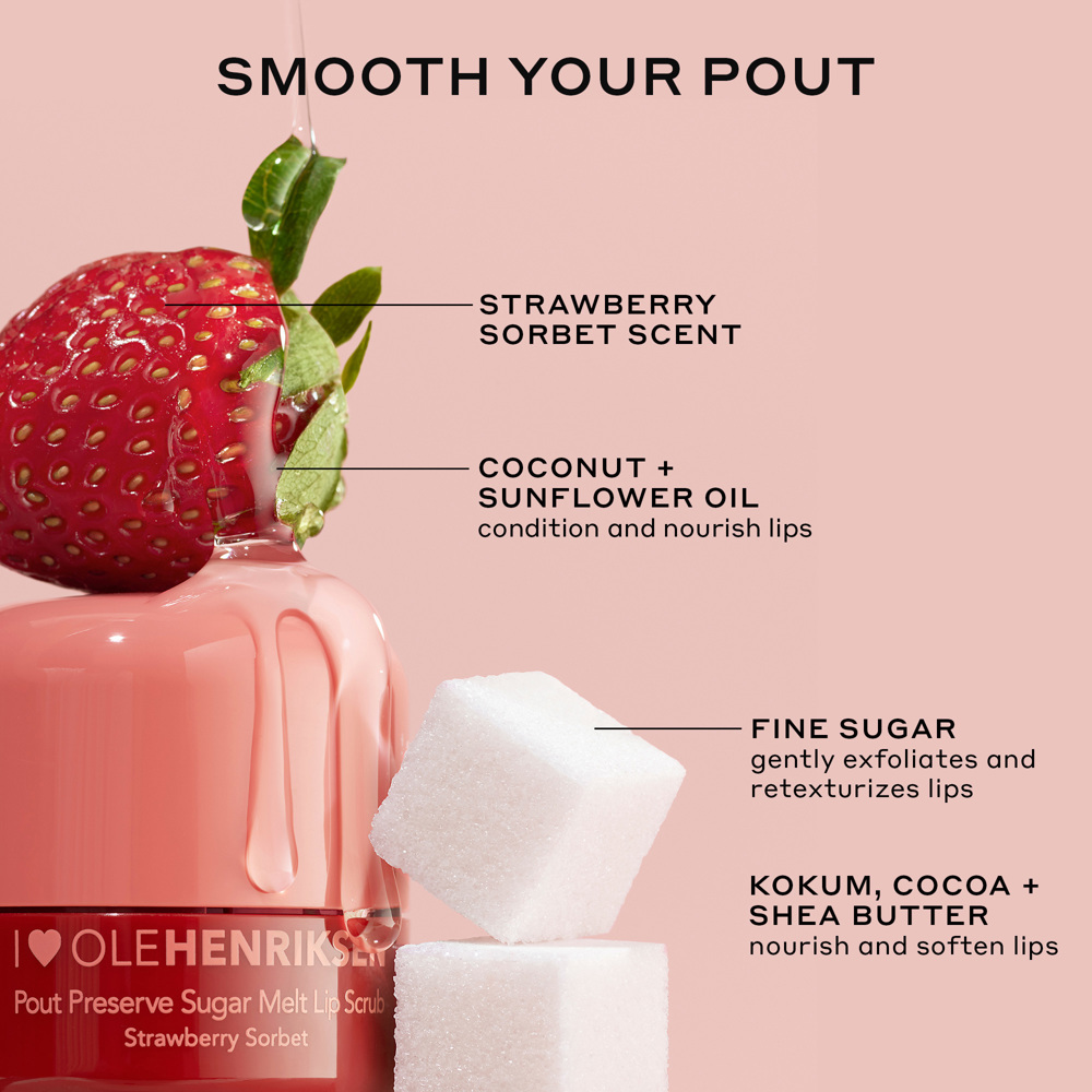 Pout Preserve Sugar Melt Lip Scrub, Strawberry Sorbet
